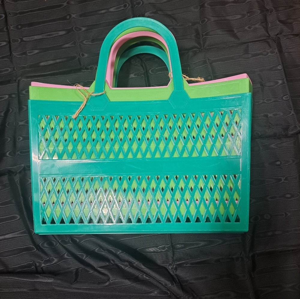 Ashland Pink and Green Mesh Tote Set - Picture 4 of 10